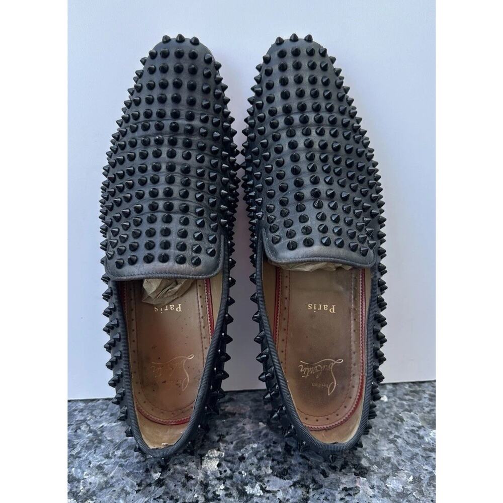 Christian Louboutin Loafers Mens Rollerboy Spikes Flat Velours Black Size 41.5 - Picture 1 of 16